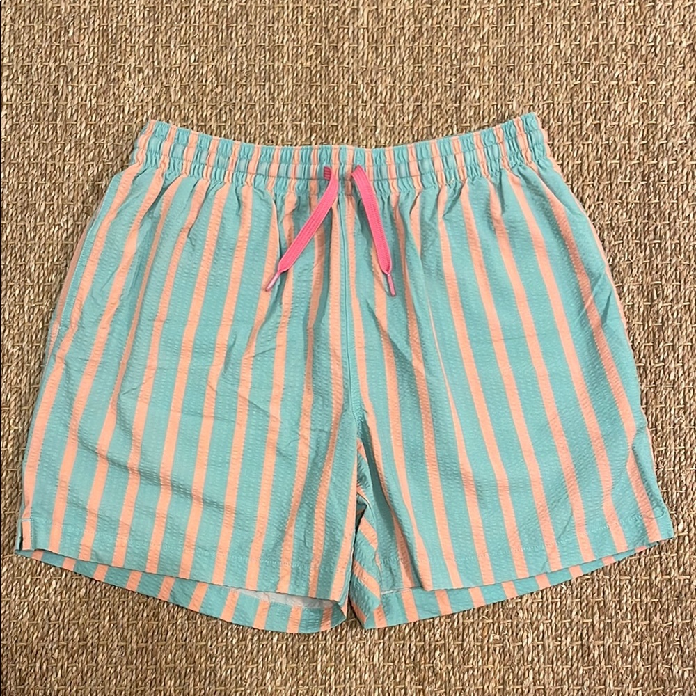 Chubbies Pink and Green Striped Swimtrunks size Medium